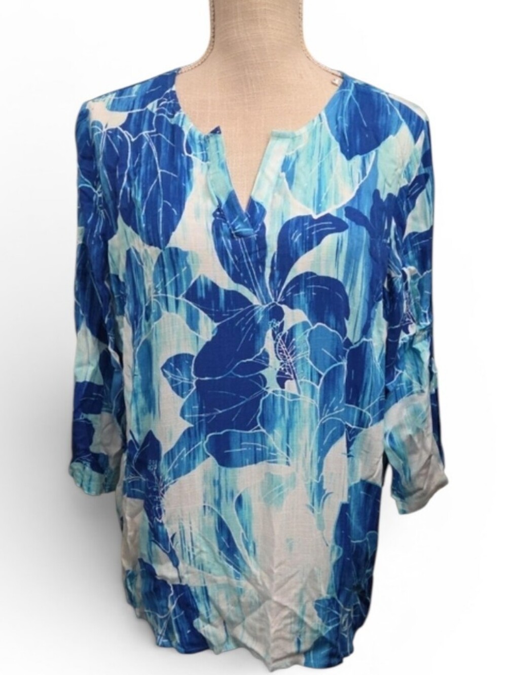 Chico's Blue Multi Floral V-Neck Tunic